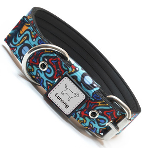 Graffiti Custom <b>Dog</b> <b>Collar</b> Nylon Ribbons Luxury Fashion Metal Buckle Hardware Logo Color Printing High Quality Craft Lunong - Product Image 1