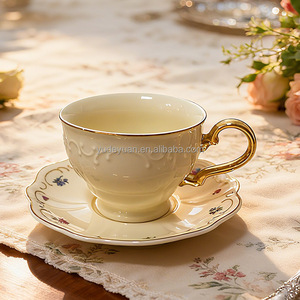 Service à thé et à café en céramique de luxe moderne, en porcelaine fine, plaqué or, 15 pièces, vaisselle élégante - Product Image 5