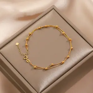 Jewelry Woman China Supplier Wholesale High Quality Stainless Steel 2 Layers Beads Chain Layered Bangle Bracelet