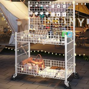 Carrito de Venta Móvil Plegable Ray, Carro Metálico con Estantes de Exhibición, Estantes de Rejilla Móviles para <span class=keywords><strong>Ropa</strong></span> y Puestos de Venta - Product Image 2