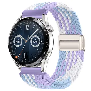 18/20/22Mm Regenboog Magnetische Nylon Lus Elastische Band Voor Samsung Huawei Garmin Smartwatch Universeel Horloge Band Sport Armband