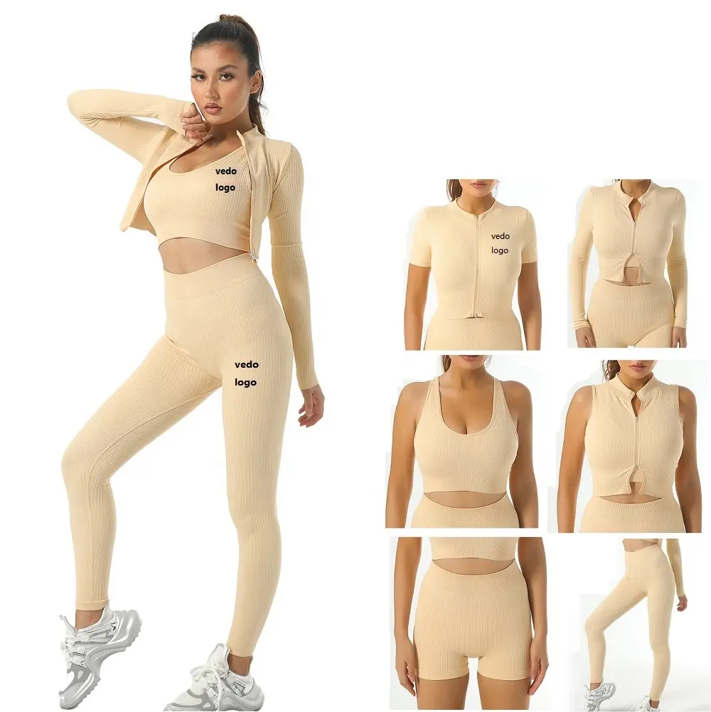 Vêtements de yoga de remise en forme Logo personnalisé Nylon Spandex Scrunch Butt Lift Leggings soutien-gorge côtelé haut court femmes vêtements d'entraînement ensemble de yoga de gymnastique