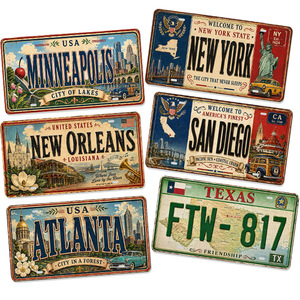 Letrero Metálico Vintage de Ciudad de EE. UU., Placa de Matrícula de Metal Rústica Retro, Letrero Metálico de Estilo Antiguo para Decoración de Pared de <span class=keywords><strong>Bar</strong></span> o Garaje - Product Image 1