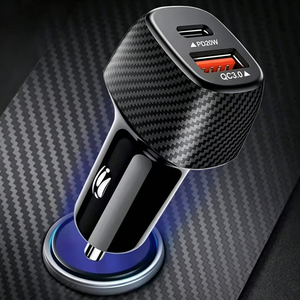 Cargador Rápido para Auto con Diseño de Fibra de Carbono, Tipo C QC 3.0, Adaptador de Carga Rápida con Textura de Fibra de Carbono para <span class=keywords><strong>iPhone</strong></span> 17 16 15 Samsung - Product Image 5