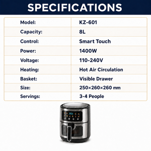 <span class=keywords><strong>Friteuse</strong></span> à <span class=keywords><strong>air</strong></span> intelligente 8L à circulation d'<span class=keywords><strong>air</strong></span> <span class=keywords><strong>chaud</strong></span>, panier visible, multifonction, 1400W, large plage de tension pour cuisine familiale - Product Image 4