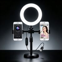 Meilleures ventes : Mini anneau lumineux portable de 6 pouces, étanche, avec support de fixation à pince pour diffusion en direct sur deux téléphones portables et support de fixation pour lit