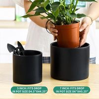 Pot de fleurs cylindrique moderne de 5 à 7 pouces, pots de plantes d'intérieur, drainage robuste, bouchons en caoutchouc amovibles, noir mat (lot de 2)