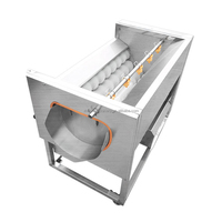 SUS304 Motor aangedreven wortelgroente- en fruitwas- en schilmachine met waterreinigingsrolborstel voor de verwerking van aardappel, gember en radijs