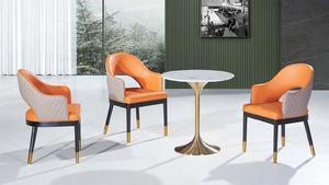 طاولة مؤتمرات تنفيذية حديثة بأرجل من الفولاذ المقاوم للصدأ ولوح معدني وخشب البلوط الذهبي، أثاث مكتبي تجاري للمنزل والفندق - Product Image 4