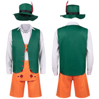 Ensemble de costume bavarois pour homme pour l'Oktoberfest, Lederhosen, short orange, gilet vert, chemise blanche, chapeau alpin, tenue complète pour la bière