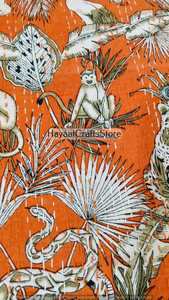 Orange Printed Cotton <b>Quilt</b> Bohemian Style Home Decor <b>Throw</b> Blanket All Season Luxury Woven Pattern - Product Image 2