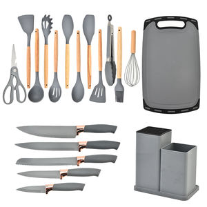 Accessoires de cuisine pour la maison et les ustensiles de cuisine 19pcs manche en bois outils en silicone avec planche à découper et couteaux ustensiles de cuisine - Product Image 4