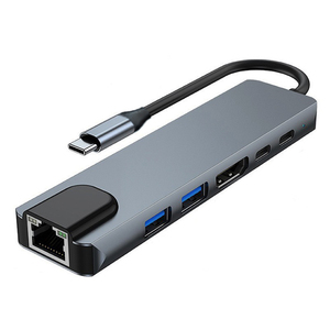 <span class=keywords><strong>Hub</strong></span> <span class=keywords><strong>USB</strong></span>-<span class=keywords><strong>C</strong></span> 6 in 1 in Alluminio con HDTV 4K 30Hz, RJ45 100Mbps Ethernet, USB3.0, Ricarica PD, Stazione di Docking <span class=keywords><strong>USB</strong></span>-<span class=keywords><strong>C</strong></span> - Product Image 5