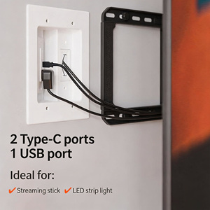 Kit de gestion des câbles mural électrique en plastique pour téléviseur, vente en gros d'usine, avec 2 ports Type-C et 1 interface USB, dissimulateur de fils - Product Image 4