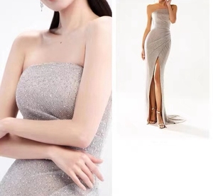 Vestido de Noche Elegante de Alta Calidad <span class=keywords><strong>KDG</strong></span>, Talla Grande, Sin Tirantes, con Acabado de Diamantes y Abertura en la Pierna, Estilo Sirena, Sexy, para Damas de Honor, para Fiestas - Product Image 4