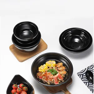 Ciotole di Ramen per insalata di zuppa di Noodle ecologiche ciotola di Udon giapponese in melamina nera opaca