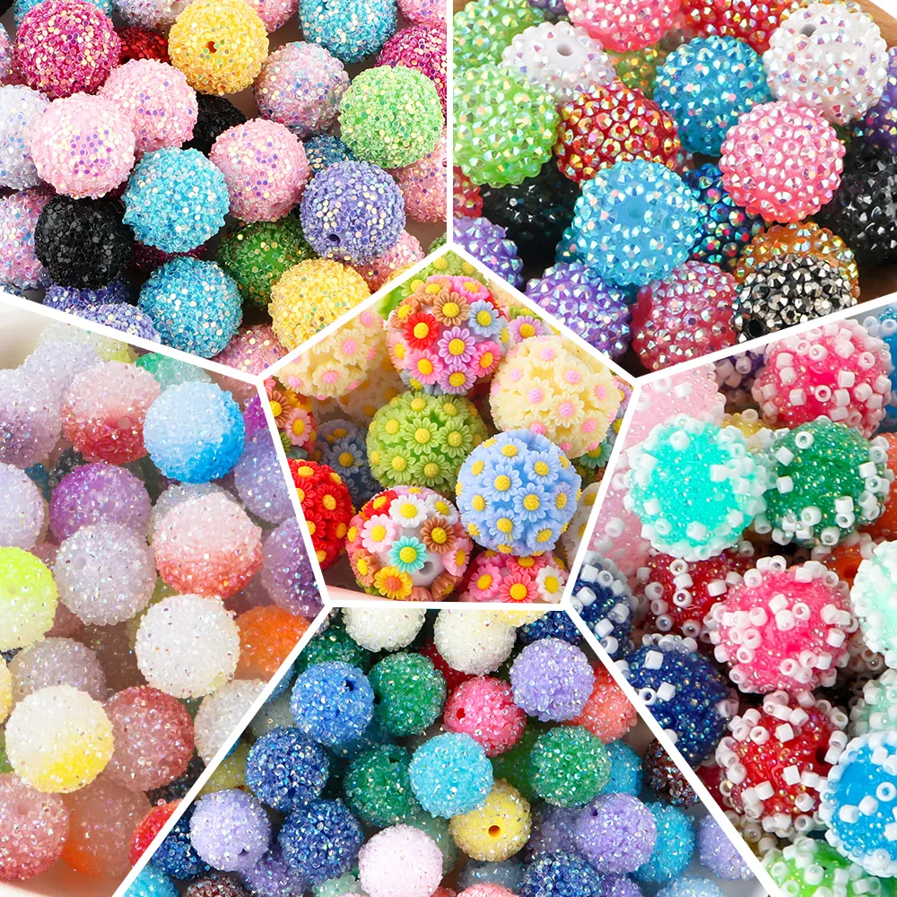 20mm Mix DIY Rhinestone perles Disco grosses perles gumball enfants acrylique brillant bubblegum perles pour stylo collier fabrication de bijoux