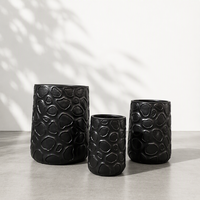 Ensemble de 3 pots de plantes en fibre d'argile, design minimaliste moderne avec texture en relief de galets, utilisation en extérieur et en intérieur, jardinières pour plantes vertes
