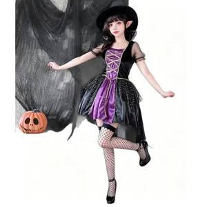 Disfraz de Halloween para Adultos MS, Vestido Esponjoso con Bloques de Color Morado y Negro, Estilo Dulce y Genial, Traje de Bruja de Magia Oscura para Fiesta y Actuación - Product Image 3