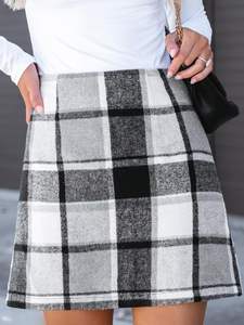 Women's High Waist Plaid <b>Skirt</b> Causal <b>Bodycon</b> Pencil Wool Mini <b>Skirts</b> Winter Fall A Line Elegent Outfits - Product Image 2