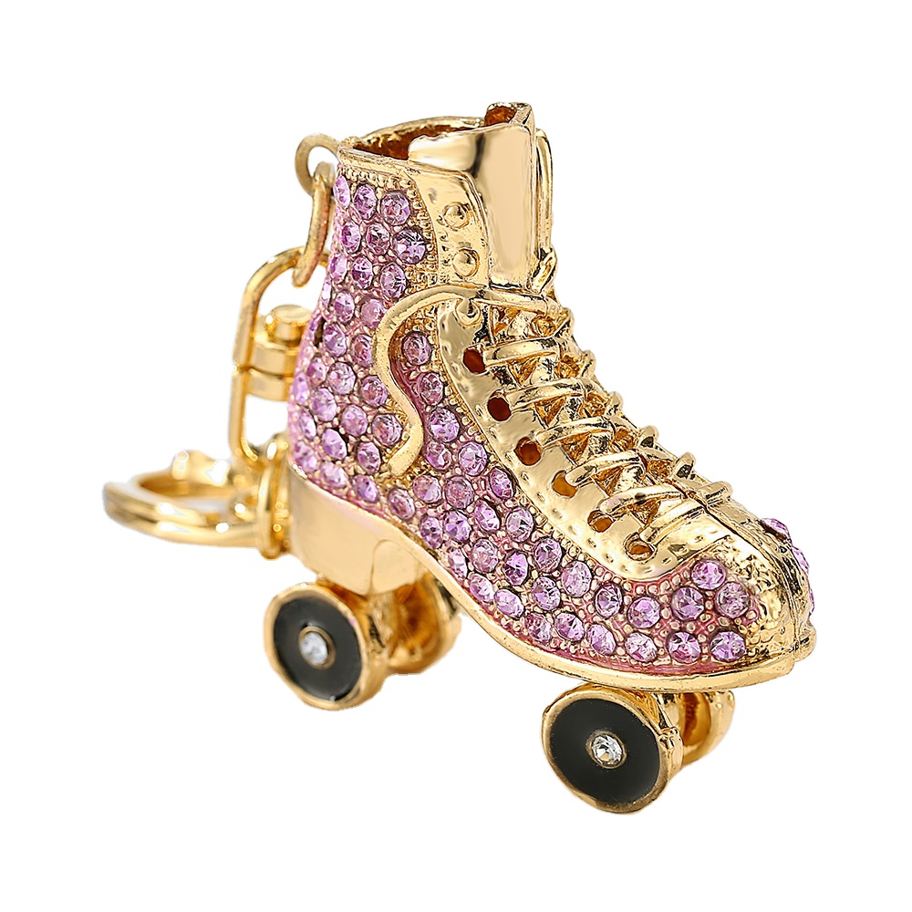 Busirde Pattini a rotelle Shoe Keychain di Cristallo Borsa del Pendente di Chiavi Titolare Strass Portachiavi Rosa