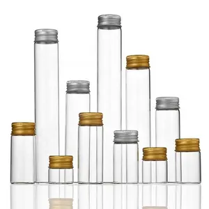Tubo de ensayo de vidrio transparente de borosilicato vacío de 30mm con tubos de almacenamiento de tapas de rosca de aluminio para botellas de deseos de sal de baño