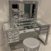 Ensemble coiffeuse de luxe moderne en chêne argenté avec miroir éclairé réglable et tabouret, idéal pour appartement et usage domestique, en bois