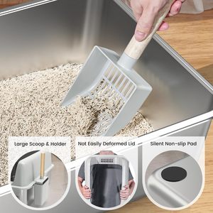 Bac à litière pour chat en acier inoxydable à haute hauteur et large <span class=keywords><strong>de</strong></span> conception populaire Bac à excréments pour chat facile à nettoyer sans accumulation <span class=keywords><strong>de</strong></span> résidus - Product Image 3