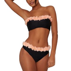 Vêtements de plage grande taille pour femmes, maillots de bain bikinis <span class=keywords><strong>2</strong></span> pièces <span class=keywords><strong>avec</strong></span> <span class=keywords><strong>fleurs</strong></span> en 3D, vente en gros sur mesure - Product Image 1