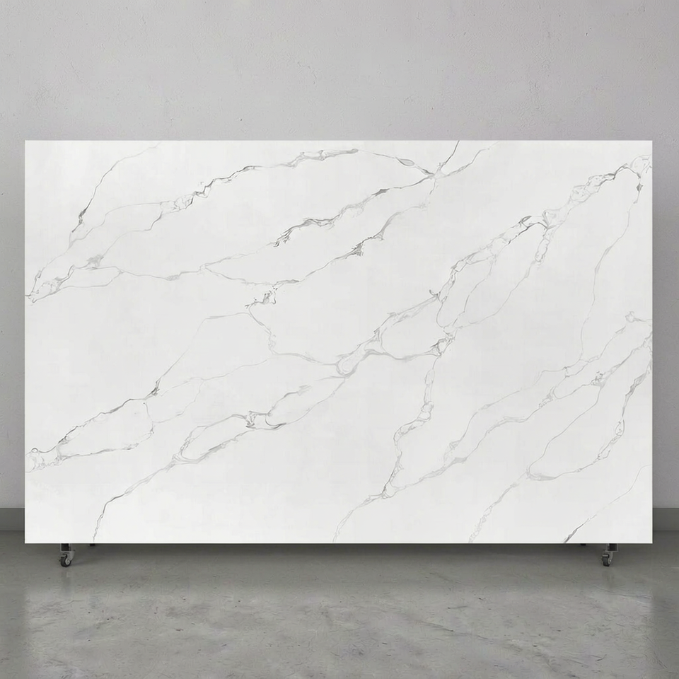 Calacatta White Quartz Stone Slab Fine Grey Vein Marble Look Engineered ...