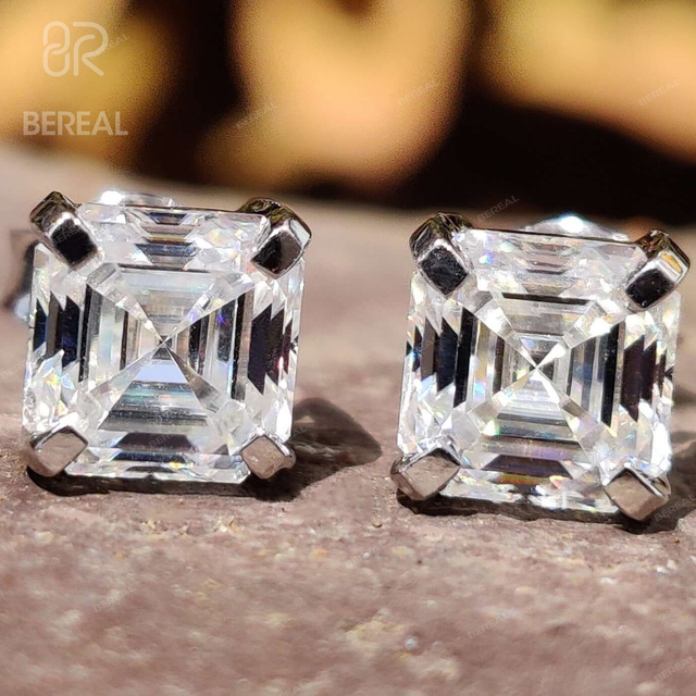 IGI Certified Asscher Cut Vvs Lab Grown Diamond Stud Earrings Luxury White Gold 925 Silver Diamond Earrings Fine Jewelry Earring