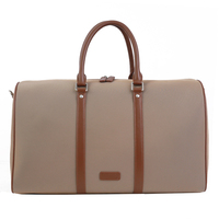 Sac de voyage en nylon microfibre beige, grande capacité, sac de week-end, sac de nuit, bagage à main, double poignée, logo personnalisé
