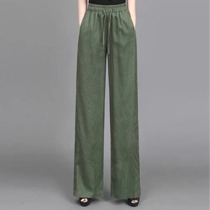 Wide Leg Pants Military Green Cotton Linen <b>Blend</b> Loose Fit Breathable Casual Women's Trousers With Pockets Spring Summer Wear - Product Image 3