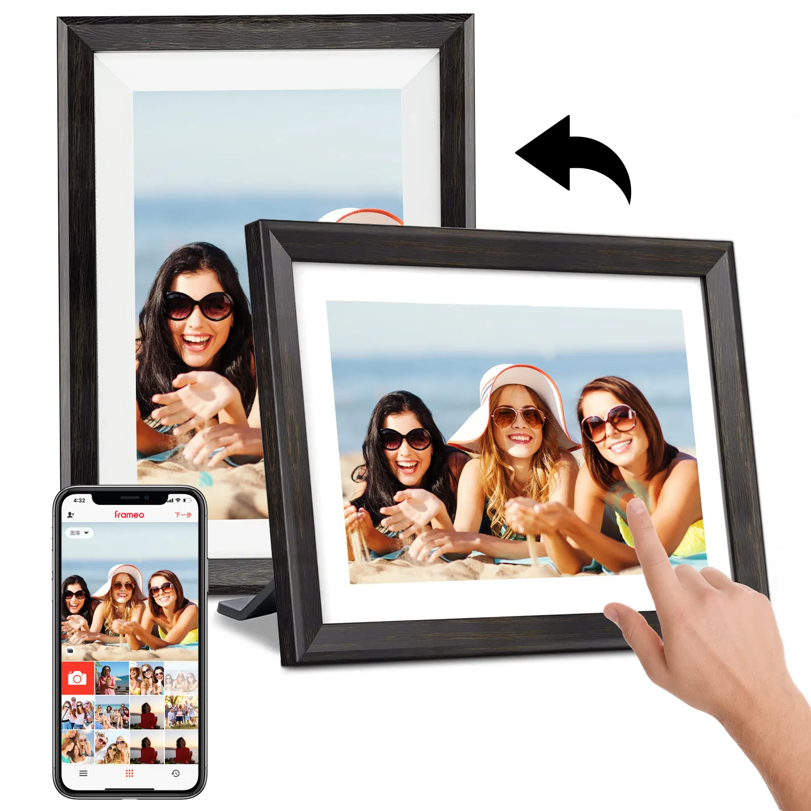 स्मार्ट डिजिटल फोटो फ्रेम 10 इंच आईपीएस टच स्क्रीन बहु-उपयोगकर्ता शेयर तस्वीरें वीडियो वाईफ़ाई डिजिटल फोटो फ्रेम