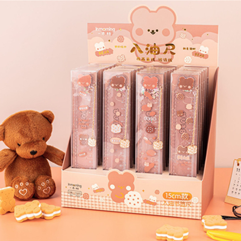 Kawaii измерительные инструменты Милая линейка с медведем в масляные канцелярские принадлежности Студенческая линейка для рисования девушек линейка 15 см