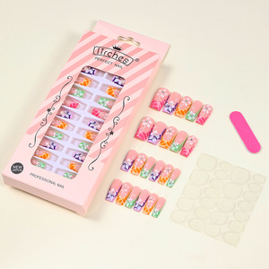Faux ongles à presser pour <span class=keywords><strong>manucure</strong></span> française, motifs fleurs colorées et pétales, avec colle, pour l'automne et l'<span class=keywords><strong>hiver</strong></span>, vente en gros transfrontalière - Product Image 3