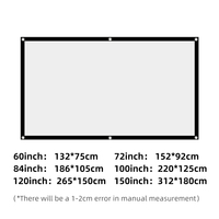 Écran de projection multi-pouces 16:9 en tissu, écran de projection portable, tissu réfléchissant pour projecteurs laser