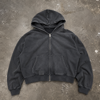 Sweat à capuche zippé double épaisseur 370 g/m² 100 % coton lavé coupe ample pour homme, épaules tombantes, style streetwear, personnalisable avec logo