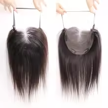 Topper capillaire 12x15cm sans colle en dentelle HD pour femme, cheveux naturels, avec ligne de cheveux haute sur le dessus de la tête, fixation à fil invisible - Product Image 3
