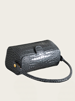 Sac à main bandoulière en cuir de vachette gaufré croco gris brillant de qualité supérieure, mini sac à bandoulière fin pour femme avec rabat à bouton-pression doré, multi-positions