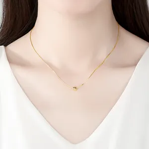 Silver Necklace Wholesale Jewelry 925 Sterling Silver Single Golden Ball Choker Necklace For Women 14K Gold Plated Snake Chain Necklace