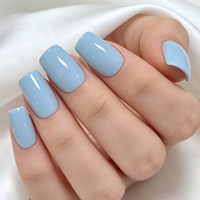 Vente en gros de faux ongles carrés personnalisés à étiquette privée, bleu pastel, solides, brillants