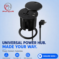Hub d'alimentation de bureau noir 80 mm avec prise universelle et USB pour bureau, comptoir, armoire