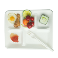 Plateau rectangulaire jetable moderne et écologique à 5 compartiments avec couvercle, biodégradable, compostable, compatible micro-ondes, idéal pour le camping