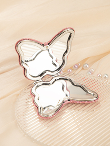 Custom Logo Butterfly Shaped Glitter PU Leather <b>Compact</b> <b>Mirror</b> Dual Sided Glass Portable Pocket Makeup <b>Mirror</b> Bulk Wholesale - Product Image 5