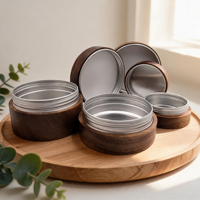 Ensemble pot à miel et cuillère en bois d'olivier sculpté et noyer, style vintage, origine tunisienne, cadeau pour maman, fête des mères, heure du thé, pique-nique, avec pots en aluminium