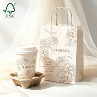 Kit d'emballage écologique jetable pour boissons au café avec gobelets en papier, plateau en pulpe biodégradable détachable et sac en papier kraft à emporter