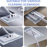 Serpillère multifonctionnelle télescopique mains libres avec 2 recharges de tampons réutilisables pour le nettoyage des sols humides ou secs