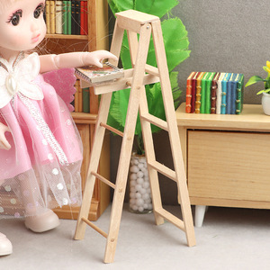 1:12 casa de muñecas biblioteca sala de estudio escalera plegable Mini casa escaleras de madera escalera de paso en miniatura - Product Image 3