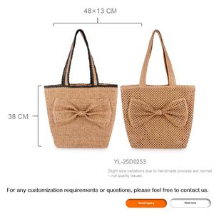 Bolso Tote <span class=keywords><strong>de</strong></span> Paja Beige Hecho a Mano con Lazo Decorativo, Gran Capacidad, <span class=keywords><strong>de</strong></span> un Solo Hombro para Mujer, Estilo Boho, para Playa, Compras, Regalo Personalizado - Product Image 3